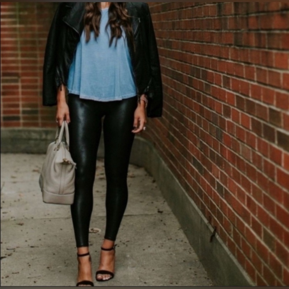 SPANX Faux Leather Leggings Black 2437P Size 2X